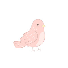 Pink Dove Bird Symbol Icon. Hand Drawn Doodle Peace and Freedom Mascot Character. Cute Lovely Childish Outline Pet Silhouette. Baby Room Interior or Wedding Romantic Decoration