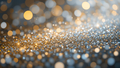 Fototapeta premium Generate a sparkling abstract background with bokeh lights in warm gold and cool blue tones, suggesting a magical or festive atmosphere.