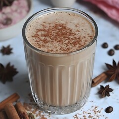Spiced Cinnamon Latte Coffee Drink in Glass Mug