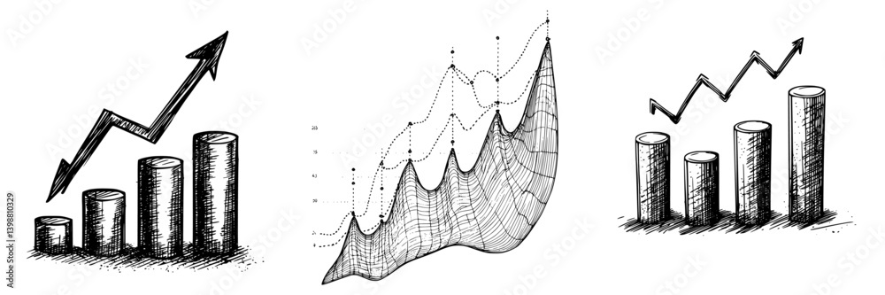 Poster trends in data visualization showcasing various growth patterns in metrics and statistics