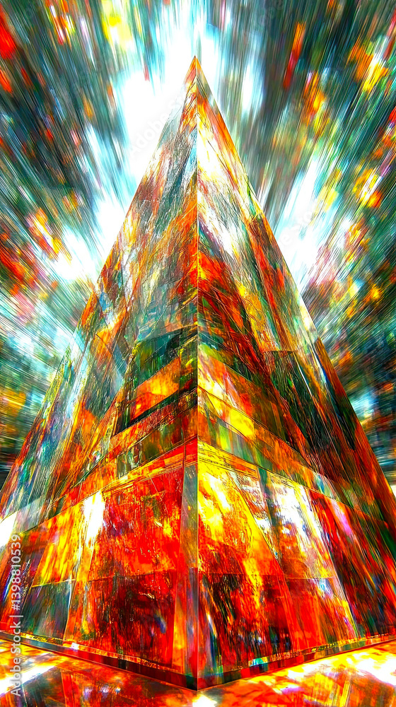 Poster exploring the vibrant interplay of light and color in a mixed media representation of aquarius