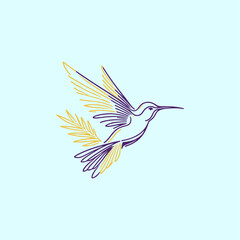 Hummingbird flying near a flower vector illustration with nature and wildlife elements