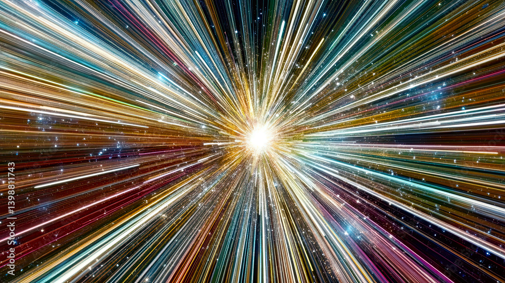 Poster Vibrant Explosion of Light and Color Creating a Cosmic Wonder in an Abstract Universe