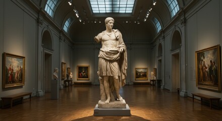 Fototapeta premium Ancient statue displayed in an art museum gallery 