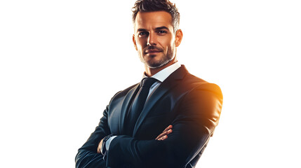 Confident businessman in formal attire standing in a modern office environment symbolizing leadership success and corporate professionalism ideal for business and finance
