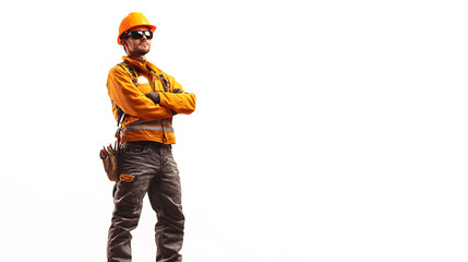 Portrait of a construction laborer at a worksite wearing safety gear and working tools showcasing manual labor strength and dedication ideal for construction industry and workforce