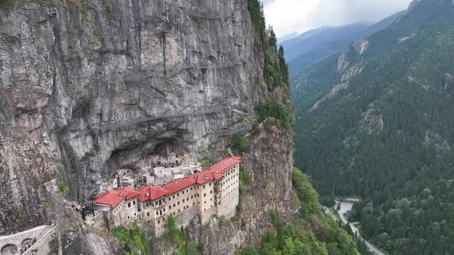 Sumela Monastery (S&uuml;mela Manastırı) Drone Video, Altındere National Park Ma&ccedil;ka, Trabzon Turkiye (Turkey)