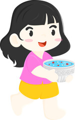 happy children girl Character Pouring water Songkran day festival cartoon illustration design