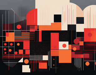 abstract geometric composition with red orange and black squares