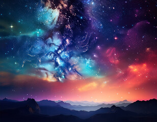 Fototapeta premium night sky filled with colorful stars and the milky way galaxy background of the starry sky with a panoramic view ideal for a copy space image