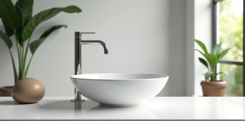 Sleek porcelain sink, pristine white surface, modern design, bathroom sink, bathroom design, elegant