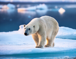 closeup big polar bear walking on ice hornsund fjord spitsbergen svalbard norway europe north pole with blur background