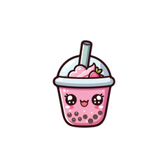 kawaii Strawberry bubble tea vector, boba tea,kawaii phone