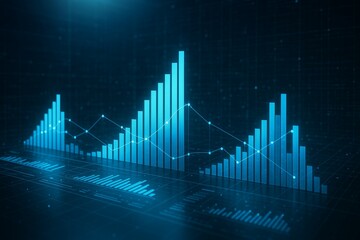 Futuristic digital data visualization with blue graphs and charts
