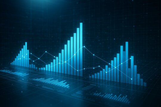 Futuristic digital data visualization with blue graphs and charts - Powered by Adobe