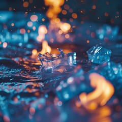 Summer illustration of Icecubes on fire 
