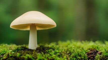 Close-up of a single mushroom in a mossy forest setting