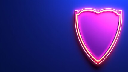 A neon pink shield graphic on a dark blue background.