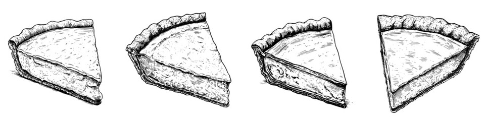 Obraz premium Delicious, hand-drawn illustrations of pie slices showcasing different perspectives and textures in a simplistic style