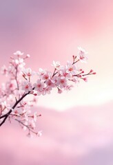 Obraz premium Soft pastel cherry blossoms bloom on an abstract, gradient background, creating a serene landscape, pattern, graphic