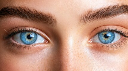Obraz premium Close-Up of Stunning Blue Eyes with Natural Makeup and Freckles