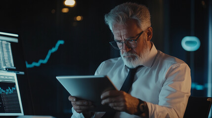 CEO analyzing high-stakes investment reports