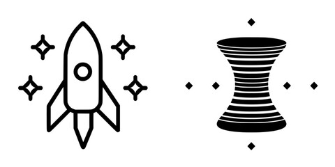 Rocket launch and futuristic design represent exploration and innovation in technology and space travel
