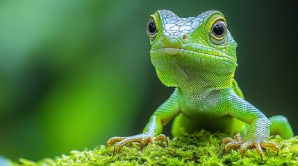 Fototapeta premium Close-up of a vibrant green lizard