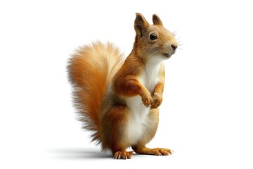 Adorable squirrel upright white backdrop  
