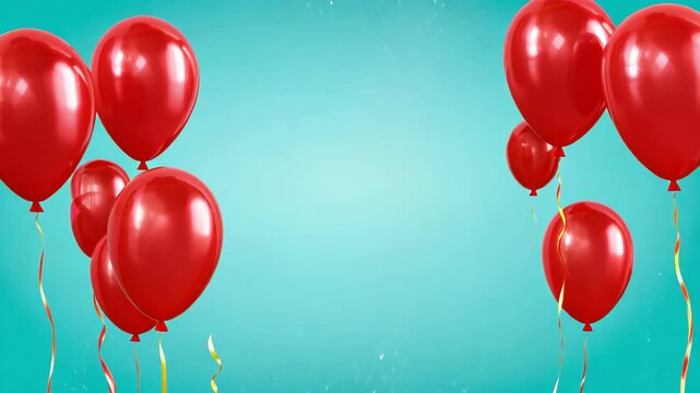 Vibrant Red Balloons in a Turquoise Backdrop for a Cheerful Birthday Celebration Animation