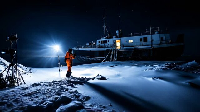 A Mysterious Night Voyage Amidst Challenging Arctic Conditions Filled with Danger and Intriguing Ambiance