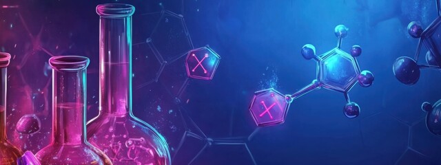 Explore innovative chemistry with glowing elements and molecular structures. Generative AI