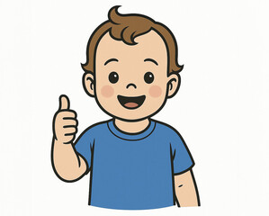 Obraz premium Cheerful toddler giving a thumbs up in blue shirt
