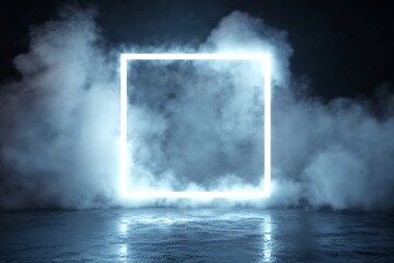 Neon Square Frame in Smoky Environment