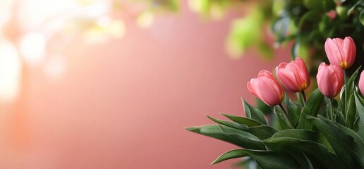 Pink tulips floral arrangement springtime blooms nature background