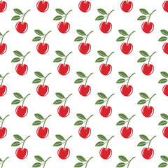 Vector Seamless Pattern with Cutout Cherry. Single, Pair of Cherries and Cluster of Cherries with Leaves , Repeated Print. Cherry Art, Design Template, Vector Illustration