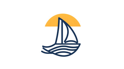 Sunset Sail A Minimalist Illustration of a Sailing Boat Against a Warm Sunset Sky
