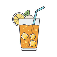 Illustration of refreshing orange juice cocktail with ice cubes and lemon slice drink vector art on transparent background