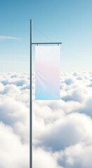 Blank banner on a pole above the clouds