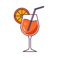 Orange cocktail drink illustration with straw and slice for summer party and bar menu design on transparent background