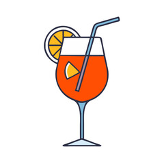 Refreshing summer cocktail drink with orange slice and straw vector illustration design on transparent background