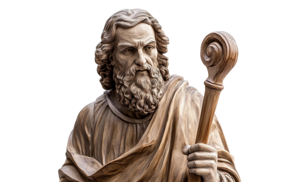 A close-up view of Moses' staff with divine energy radiating from its intricate engravings Isolated on transparent background.