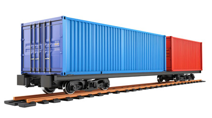 Fototapeta premium Colorful Freight Train Cars with Containers on Tracks in 3D View