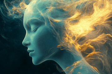 Ethereal figure with flowing hair and glowing aura
