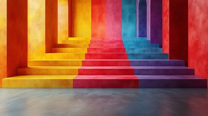 Colorful stairs abstract architecture vibrant gradient rainbow steps modern design artistic backdrop photo