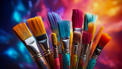 Fototapeta premium oil painting style paint brushes and paint illustration