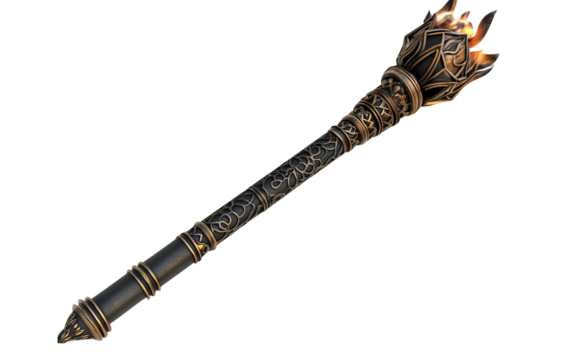A traditional ceremonial torch with elaborate designs, isolated Isolated on transparent background.