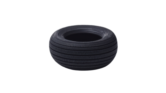 Isolated Black Car Tire with Detailed Tread Design on White Background