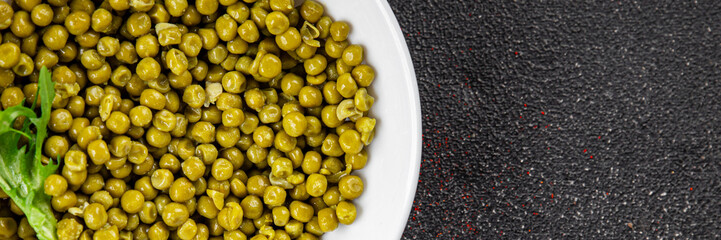 Green peas canned appetizer vegetables dish organic product fresh tasty gourmet food background on the table rustic food top view copy space keto and paleo diet vegetarian and vegan food