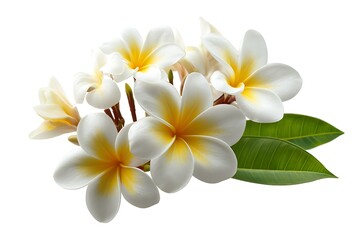 Naklejka premium Vibrant plumeria blooms white backdrop 